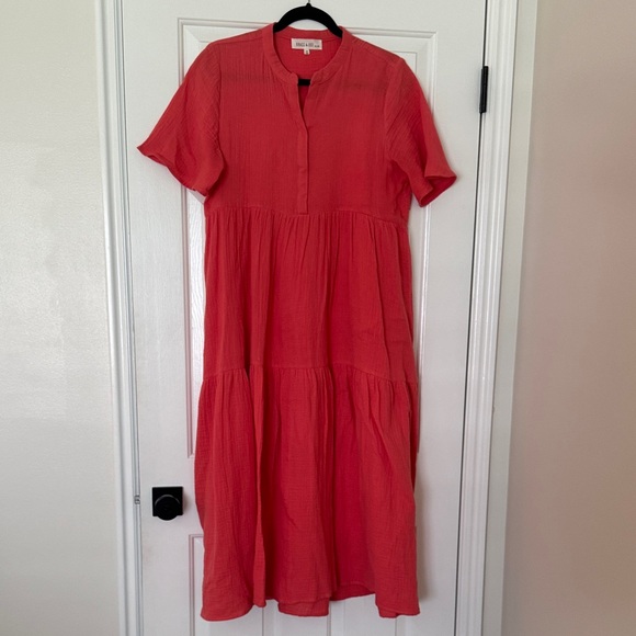 Brass & Roe Dresses & Skirts - Brass & Roe Coral Linen Midi Dress